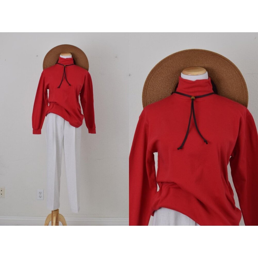 Vintage 90s Red Turtle Neck Cotton shirt | size‎ M